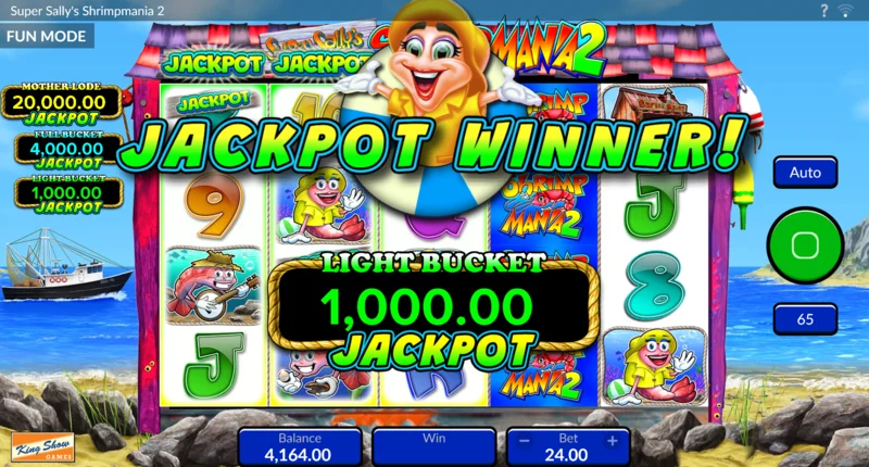 Super Sally's Shrimpmania 2 - fillimi i lojës me shportë me zgjedhje midis shportave dhe Free Spins